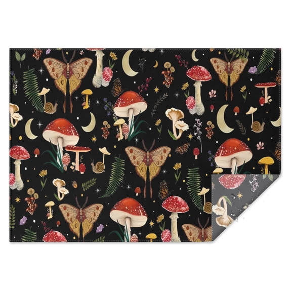 Red Mushroom Butterfly Black Pattern Rectangle Tablecloth 60"x84",Waterproof Polyester Rectangle Table Cloth, Wipeable Spillproof Polyester Tablecloth for Dining, Camping, Indoor and Outdoor