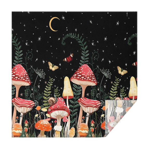 Red Mushroom Butterfly Black Pattern Square Tablecloth,Waterproof Square Table Cover,Wipeable Spillproof Washable Table Cover for Home Kitchen Party Decor 42"X42"(107x107cm)