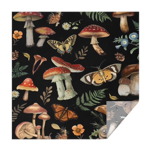 Red Mushroom Butterfly Black Pattern Square Tablecloth,Waterproof Square Table Cover,Wipeable Spillproof Washable Table Cover for Home Kitchen Party Decor 42"X42"(107x107cm)