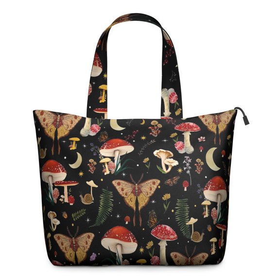 Red Mushroom Butterfly Black Pattern Travel Tote Bags for Women Carry On,Large Weekender Bags for Women Travel,Multi Functional Duffle Bag for Work,Shopping,Sports