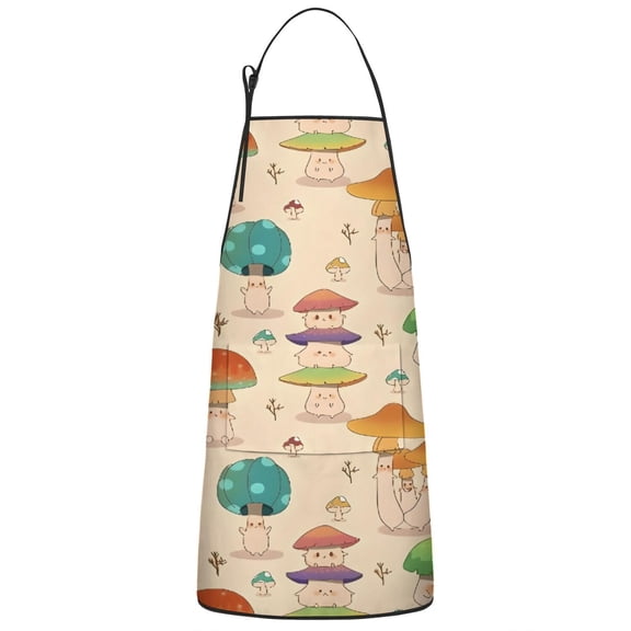 Red Mushroom Cartoon Light Pattern Apron-Garden Aprons for Women with Pockets-Cotton Linen Waterproof Kitchen Cooking Gardening Aprons Adjustable for Kitchen,Cooking,BBQ and Salon 33x27 Inch