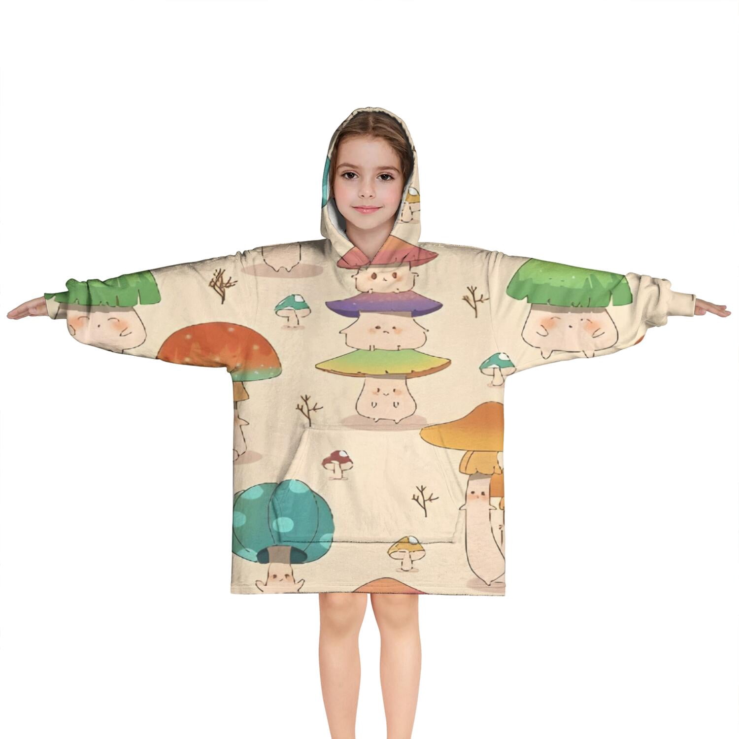 Red Mushroom Cartoon Light Pattern Blanket Hoodies for Kids 6-13YR Oversize Wearable Blanket Hoodies for Boys Girls Teens