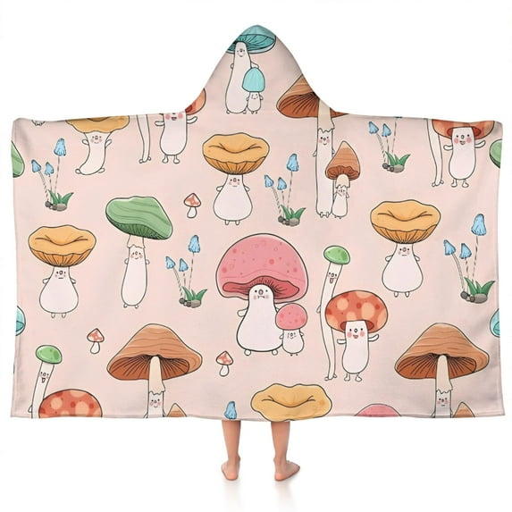 Red Mushroom Cartoon Light Pattern Hooded Bath Towel,50"x30" for Ages 3 To 12 Kids, Quick Dry Lightweight Soft Microfiber Hood Beach Towel Cover Up for Kids