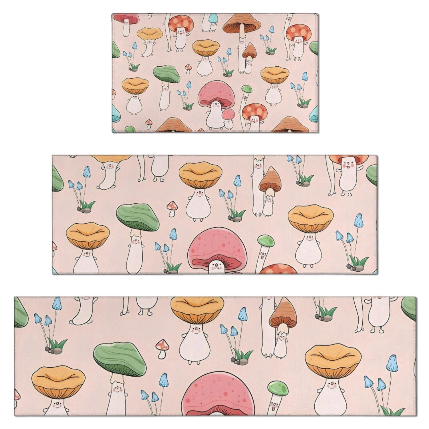 Red Mushroom Cartoon Light Pattern Kitchen Rugs Sets Of 3,Kitchen ...
