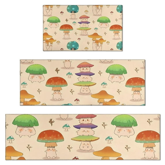 Red Mushroom Cartoon Light Pattern Kitchen Rugs Sets Of 3,Kitchen Runner Rugs Non Skid Washable,Decorative Kitchen Floor Mats for Kitchen,Sink,Laundry,17"x30"+ 17"x47" + 17"x59"
