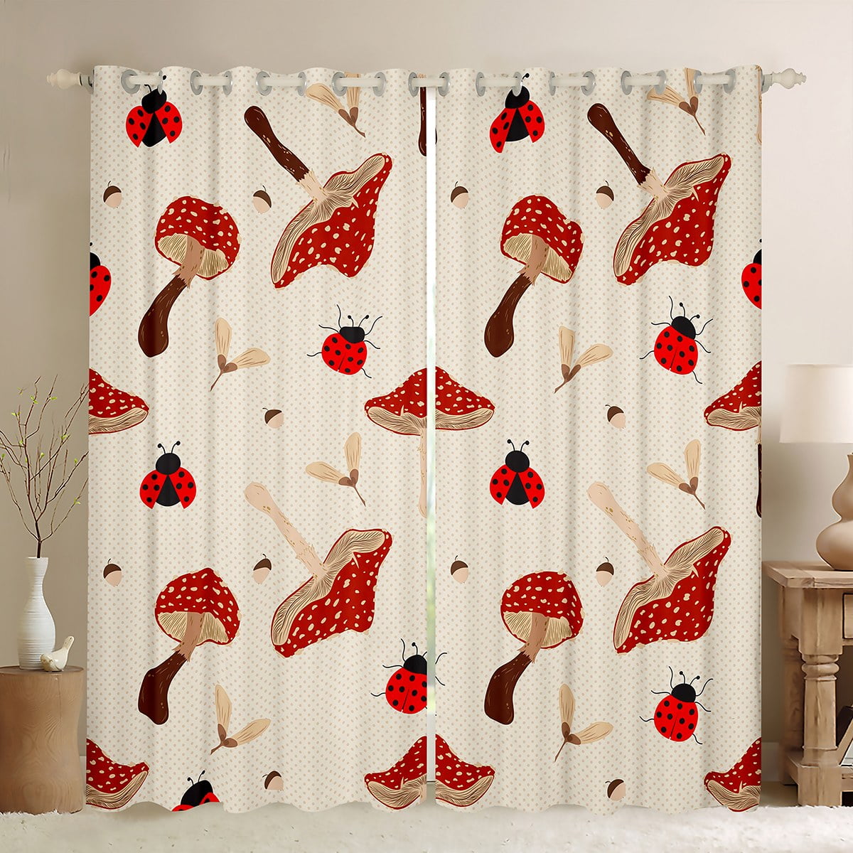 Red Mushroom Curtains Cute Ladybug Curtains & Drapes,Wild Fungus ...