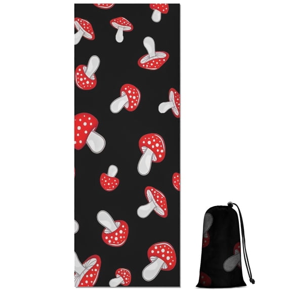 Red Mushroom Dot Black Pattern Hot Yoga Mat Towel Non Slip for Hot Yoga - Quick-Drying Yoga Mat Cover with 4 Corner Pockets with Travel Bag - Hot Yoga Towel Non Slip 70"x26"