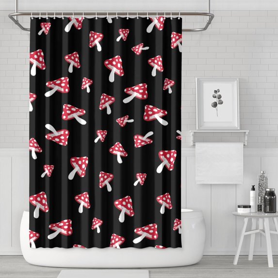 Red Mushroom Dot Black Pattern Shower Curtain 72"x72" ,Bathroom Decorative Shower Curtains Set with 12 Hooks,Modern Waterproof Washable Shower Curtain