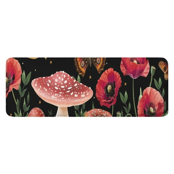 Red Mushroom Fantasy Black Pattern Kitchen Rug Mat,Kitchen Runner Rugs Non Skid Washable,Decorative Kitchen Floor Mats for Kitchen,Sink,Laundry,17"x47.2"