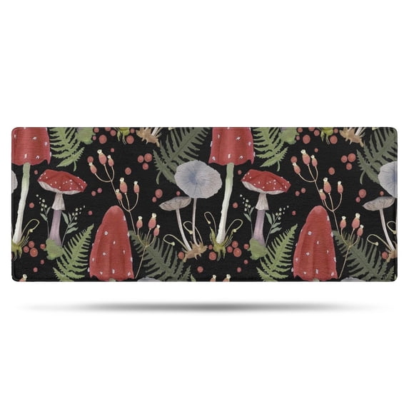 Red Mushroom Fern Black Pattern Bathroom Rugs Mat,Non Slip Microfiber Bathroom Rug,Rubber Backing,Soft Bathroom Mats for Bathroom Floor,Tub and Shower,60x24in(150x60cm)