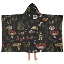 Red Mushroom Fern Black Pattern Hooded Bath Towel，50"x30" for Ages 3 To 12 Kids, Quick Dry Lightweight Soft Microfiber Hood Beach Towel Cover Up for Kids