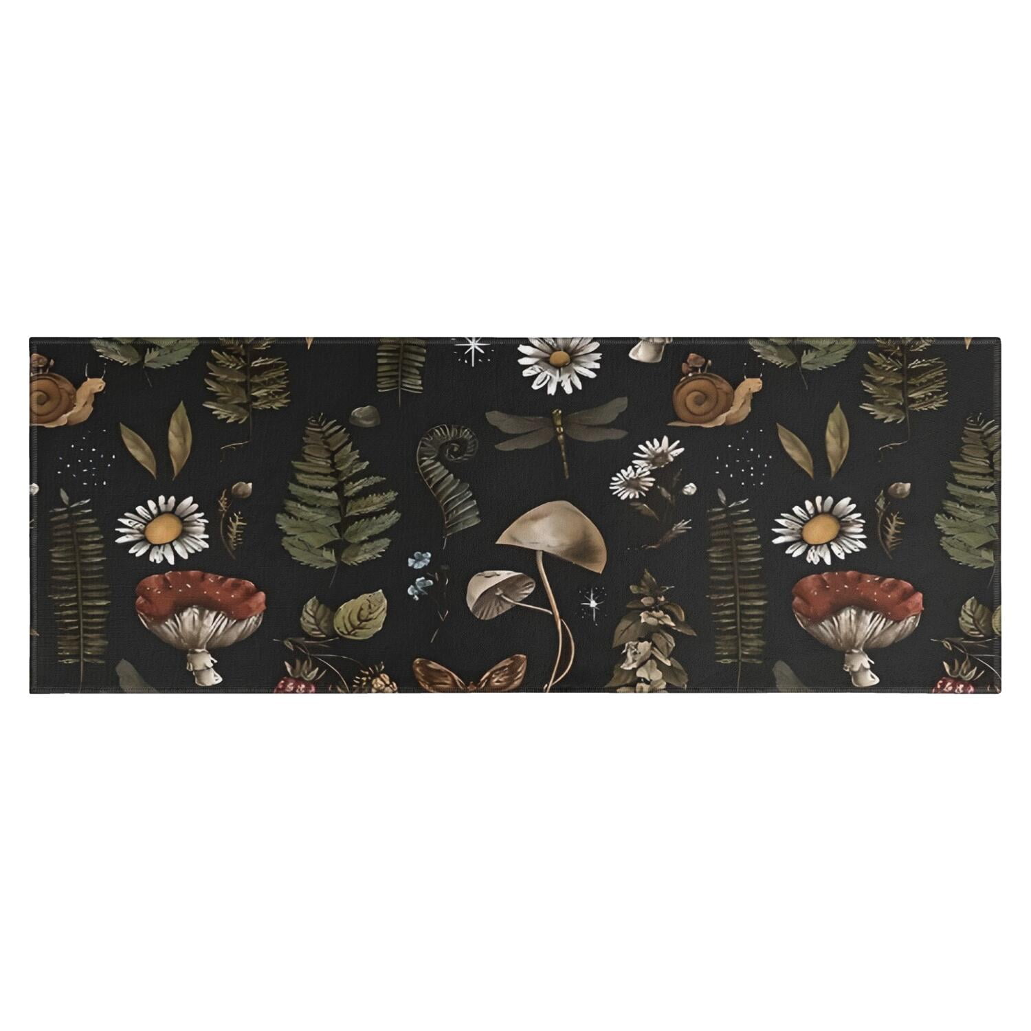 Red Mushroom Fern Black Pattern Kitchen Rug Mat,Kitchen Runner Rugs Non ...