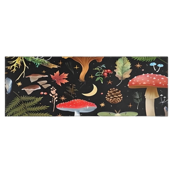 Red Mushroom Fern Black Pattern Kitchen Rug Mat,Kitchen Runner Rugs Non Skid Washable,Decorative Kitchen Floor Mats for Kitchen,Sink,Laundry,17"X47"