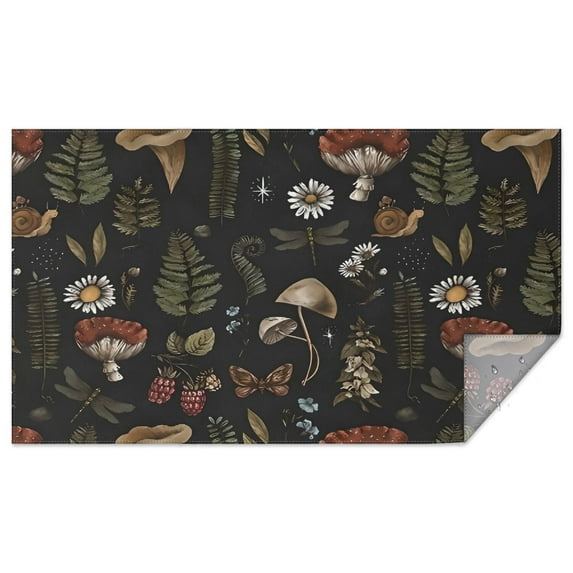 Red Mushroom Fern Black Pattern Rectangle Tablecloth 60"x102",Waterproof Polyester Rectangle Table Cloth, Wipeable Spillproof Polyester Tablecloth for Dining, Camping, Indoor and Outdoor