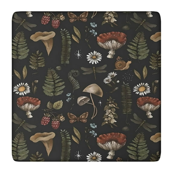 Red Mushroom Fern Black Pattern Square Fitted Tablecloth with Elastic Edge,Square Table Cover,Washable Elastic Table Cover for Home Kitchen Party Decor 36"x36"