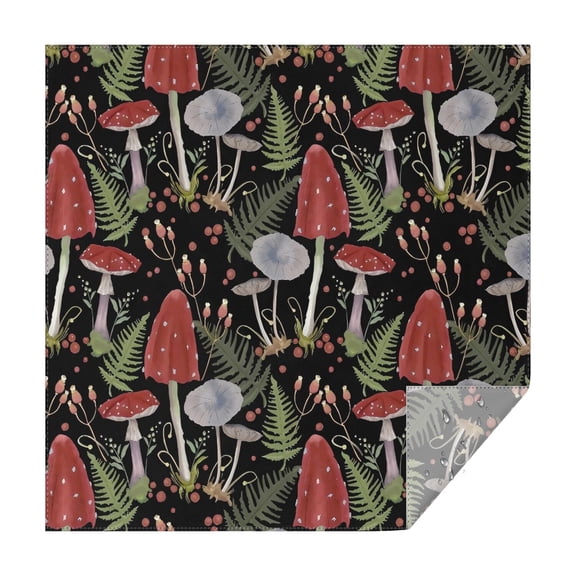 Red Mushroom Fern Black Pattern Square Tablecloth,Waterproof Square Table Cover,Wipeable Spillproof Washable Table Cover for Home Kitchen Party Decor 42"X42"(107x107cm)