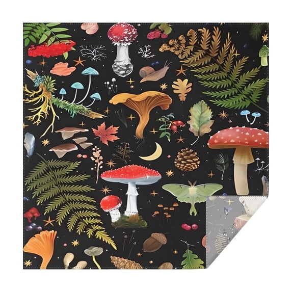 Red Mushroom Fern Black Pattern Square Tablecloth,Waterproof Square Table Cover,Wipeable Spillproof Washable Table Cover for Home Kitchen Party Decor 60"x60"(152x152cm)