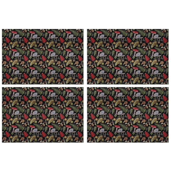 Red Mushroom Fern Black Pattern Summer Placemats Table Placemats Set Of 4-Linen Kitchen Washable Placemats Table Mats 11.8"x17.7" Non-Slip Heat Resistant