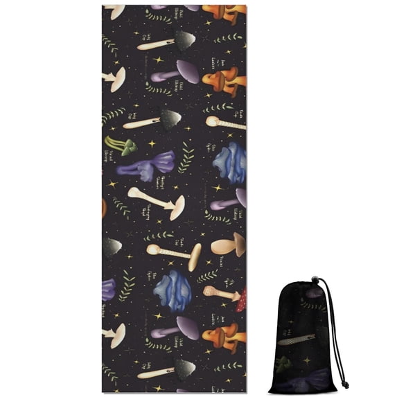 Red Mushroom Flower Black Pattern Hot Yoga Mat Towel Non Slip for Hot Yoga - Quick-Drying Yoga Mat Cover with 4 Corner Pockets with Travel Bag - Hot Yoga Towel Non Slip 70"x26"