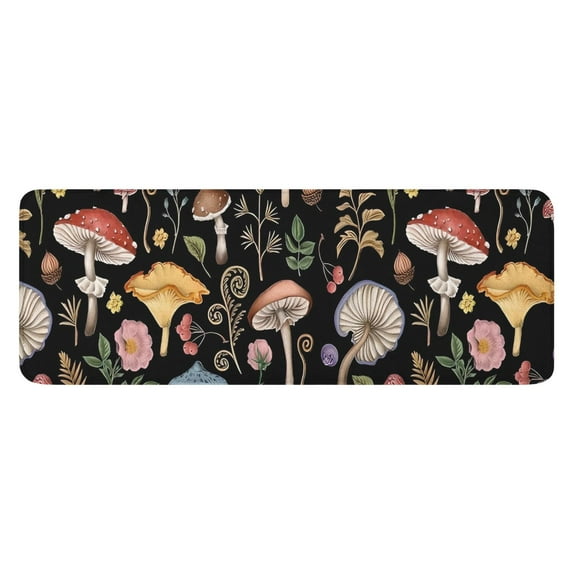 Red Mushroom Flower Black Pattern Kitchen Rug Mat,Kitchen Runner Rugs Non Skid Washable,Decorative Kitchen Floor Mats for Kitchen,Sink,Laundry,17"x47.2"