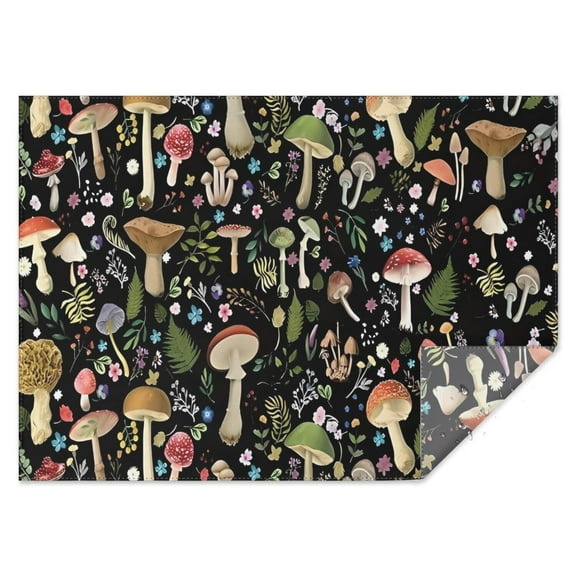 Red Mushroom Flower Black Pattern Rectangle Tablecloth 60"x84",Waterproof Polyester Rectangle Table Cloth, Wipeable Spillproof Polyester Tablecloth for Dining, Camping, Indoor and Outdoor