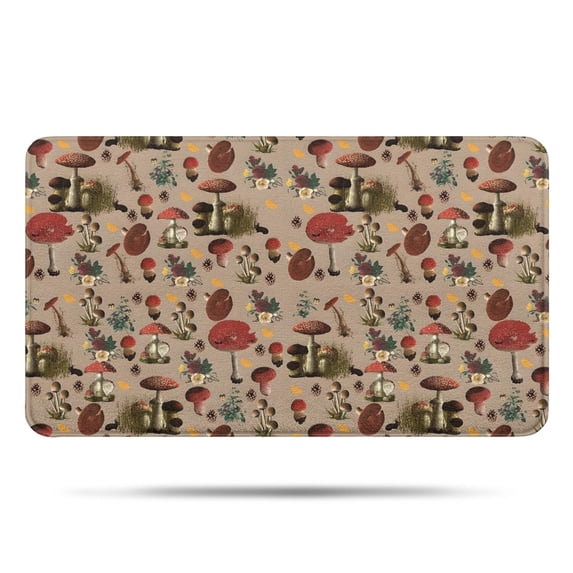 Red Mushroom Flower Brown Pattern Bathroom Rugs Mat,Non Slip Microfiber Bathroom Rug,Rubber Backing,Soft Bathroom Mats for Bathroom Floor,Tub and Shower,17x30in(43x75cm)