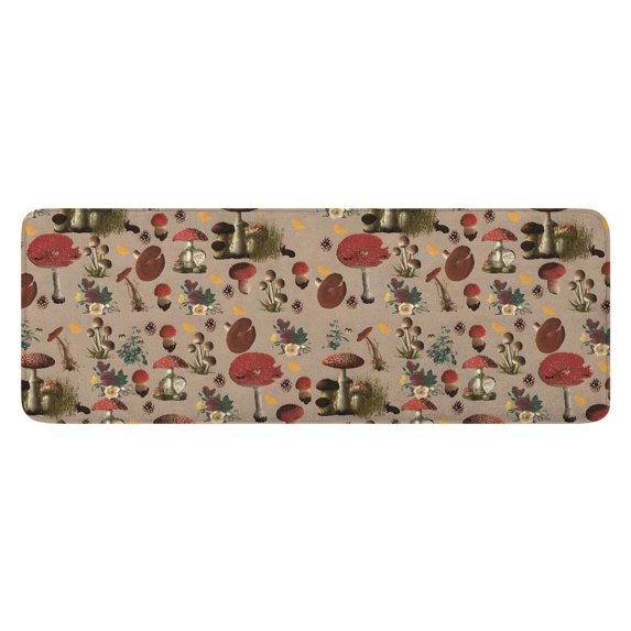 Red Mushroom Flower Brown Pattern Kitchen Rug Mat,Kitchen Runner Rugs Non Skid Washable,Decorative Kitchen Floor Mats for Kitchen,Sink,Laundry,17"x47.2"