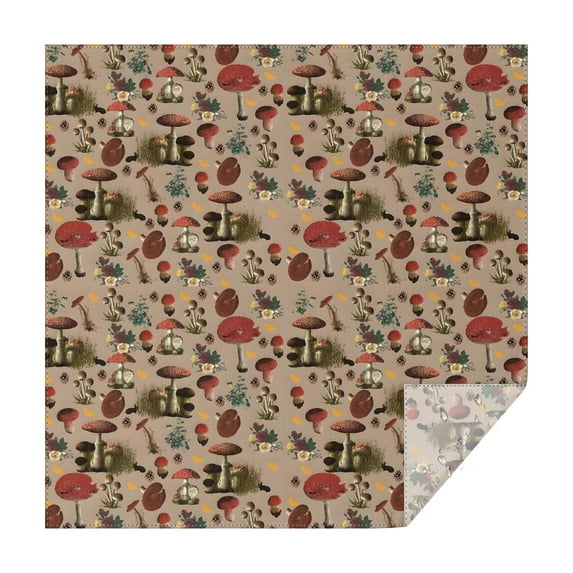 Red Mushroom Flower Brown Pattern Square Tablecloth,Waterproof Square Table Cover,Wipeable Spillproof Washable Table Cover for Home Kitchen Party Decor 60"x60"(152x152cm)