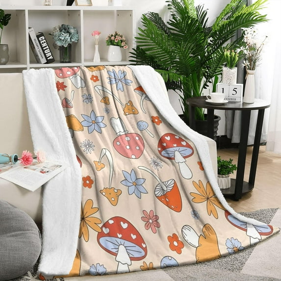 Red Mushroom Flower Light Pattern Blanket,Comfortable Soft Flannel Throw Blanket,All Season,Warm Lightweight Blankets for Sofa Bed Couch Living Room Chair,50"x60"