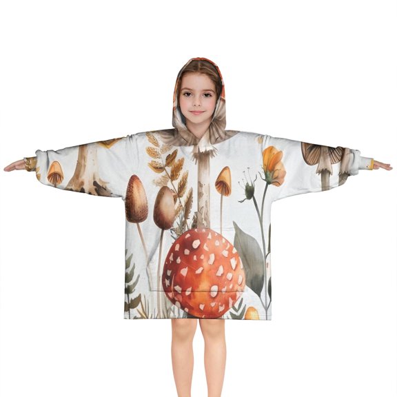 Red Mushroom Flower White Pattern Blanket Hoodies for Kids 6-13YR Oversize Wearable Blanket Hoodies for Boys Girls Teens