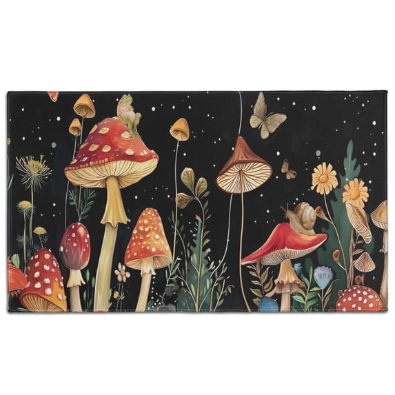 Red Mushroom Frog Black Pattern Door Rugs,Washable Non Slip Door Mats Indoor,Decorative Door Mats,Entry Mat Indoor for Entrance,Bedroom,Kitchen,Bathroom,17"x30"