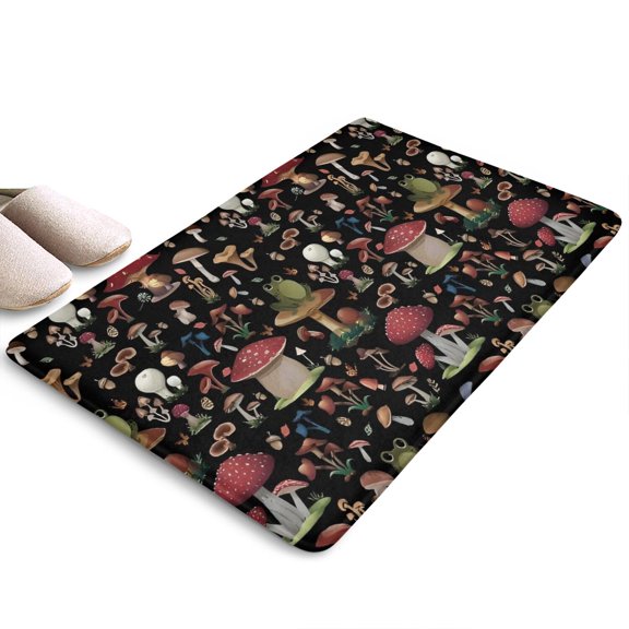 Red Mushroom Frog Black Pattern Flannel Non Slip Door Rugs,Washable Door Mats Indoor,Decorative Door Mats,Dirt-Resistant and Absorbent Doormat for Entrance,Bedroom,Kitchen,Bathroom,31.5x17in(80x43cm)