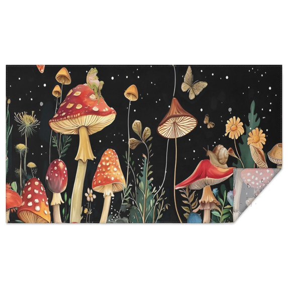 Red Mushroom Frog Black Pattern Rectangle Tablecloth 60"x102",Waterproof Polyester Rectangle Table Cloth, Wipeable Spillproof Polyester Tablecloth for Dining, Camping, Indoor and Outdoor