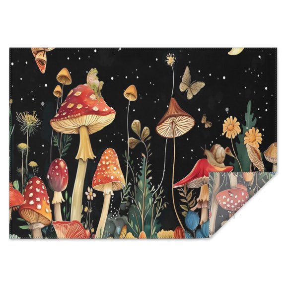 Red Mushroom Frog Black Pattern Rectangle Tablecloth 60"x84",Waterproof Polyester Rectangle Table Cloth, Wipeable Spillproof Polyester Tablecloth for Dining, Camping, Indoor and Outdoor