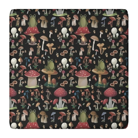 Red Mushroom Frog Black Pattern Square Fitted Tablecloth with Elastic Edge,Square Table Cover,Washable Elastic Table Cover for Home Kitchen Party Decor 36"x36"