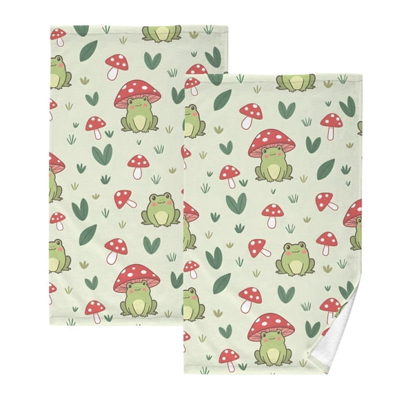 Red Mushroom Frog Cotton Towel Set Face Hand Towels 2 Pack Soft Absorbent 16x28in