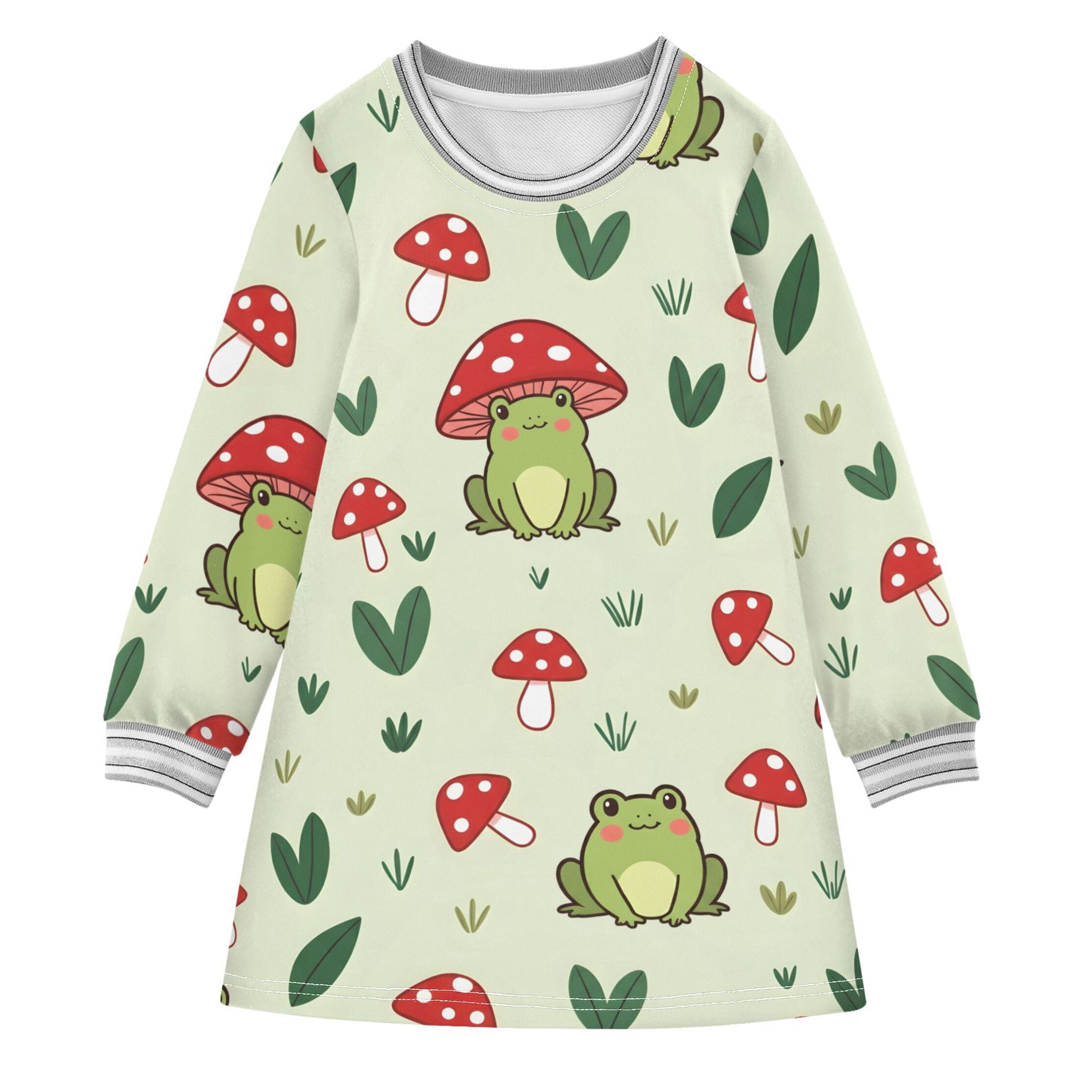 Red Mushroom Frog Girls'long-sleeved dress Thickened A-dress Warm Dress ...