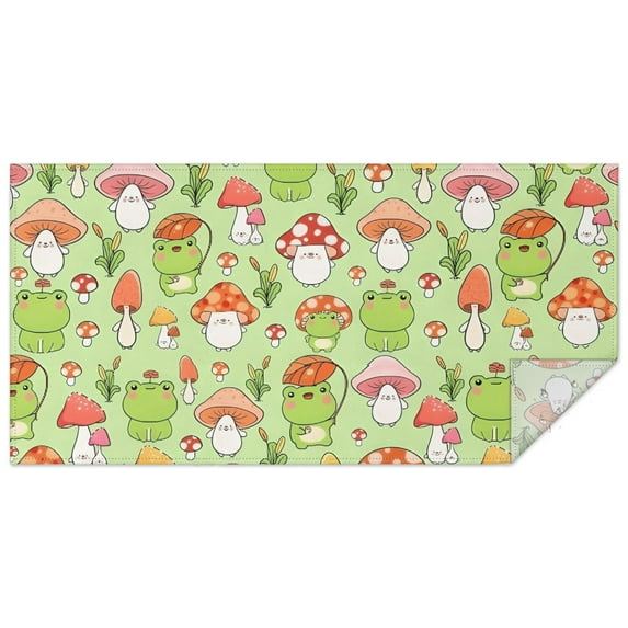 Red Mushroom Frog Green Pattern Rectangle Tablecloth 60"x120",Waterproof Polyester Rectangle Table Cloth, Wipeable Spillproof Polyester Tablecloth for Dining, Camping, Indoor and Outdoor