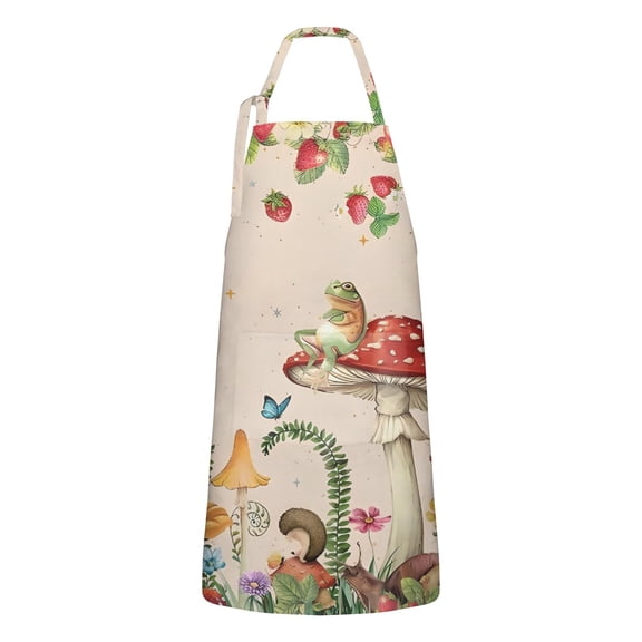 Red Mushroom Frog Light Pattern Apron-Garden Aprons for Women with Pockets-Cotton Linen Waterproof Kitchen Cooking Gardening Aprons Adjustable for Kitchen,Cooking,BBQ and Salon 33x27 Inch