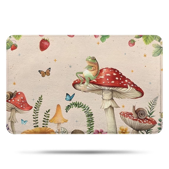 Red Mushroom Frog Light Pattern Bathroom Rugs Mat,Non Slip Microfiber Bathroom Rug,Rubber Backing,Soft Bathroom Mats for Bathroom Floor,Tub and Shower,17x27in(43x68cm)