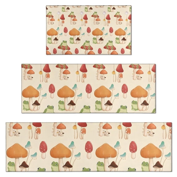 Red Mushroom Frog Light Pattern Kitchen Rugs Sets Of 3,Kitchen Runner Rugs Non Skid Washable,Decorative Kitchen Floor Mats for Kitchen,Sink,Laundry,17"x30"+ 17"x47" + 17"x59"