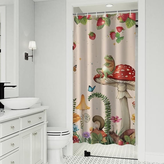 Red Mushroom Frog Light Pattern Shower Curtain 36"x72" ,Bathroom Decorative Shower Curtains Set with 12 Hooks,Modern Waterproof Washable Shower Curtain