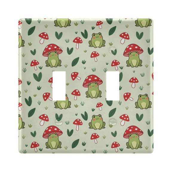 Red Mushroom Frog Toggle Switch Wall Plate 2-Gang Unbreakable Durable PC Flush Fit Round Edge 4.48x4.56in