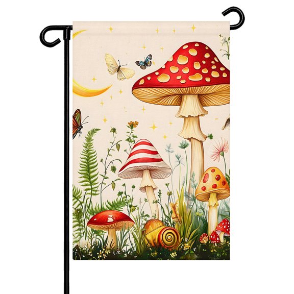 Red Mushroom Garden Flag 12x18 Inch Watercolor Butterfly Double Sided Small Decorative Garden Flags for Outside, Outdoor Yard Porch Lawn Decoration