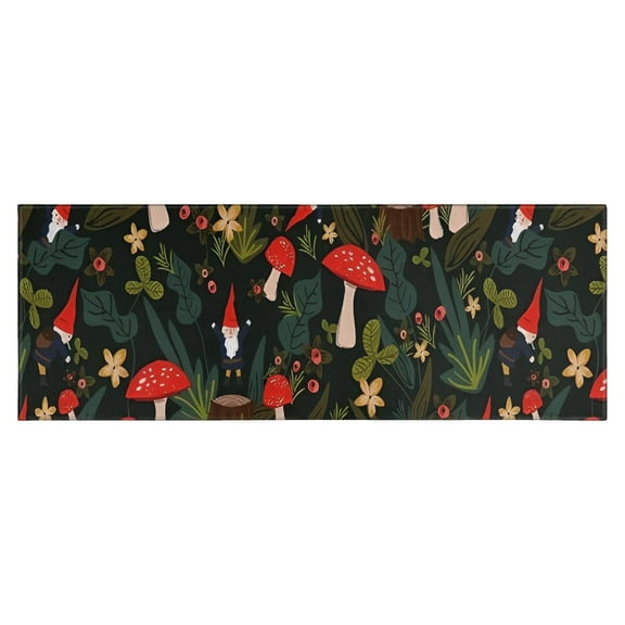 Red Mushroom Gnome Dark Green Pattern Kitchen Rug Mat,Kitchen Runner Rugs Non Skid Washable,Decorative Kitchen Floor Mats for Kitchen,Sink,Laundry,17"X47"