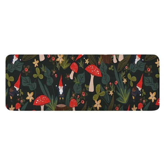 Red Mushroom Gnome Dark Green Pattern Kitchen Rug Mat,Kitchen Runner Rugs Non Skid Washable,Decorative Kitchen Floor Mats for Kitchen,Sink,Laundry,17"x47.2"