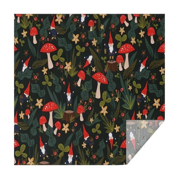 Red Mushroom Gnome Dark Green Pattern Square Tablecloth,Waterproof Square Table Cover,Wipeable Spillproof Washable Table Cover for Home Kitchen Party Decor 42"X42"(107x107cm)