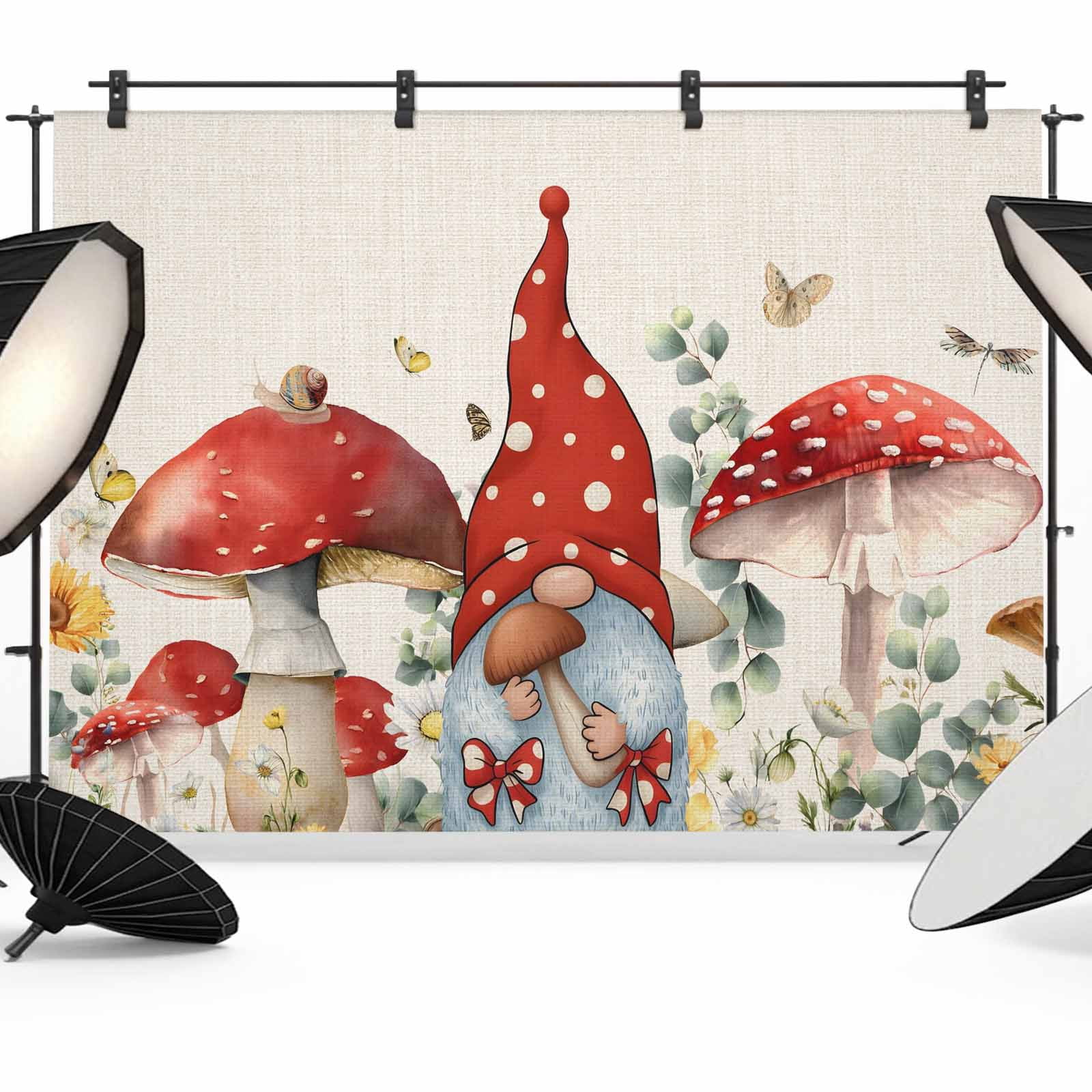 Red Mushroom Gnomes Backdrop for Photography,Fabric Photo Background ...