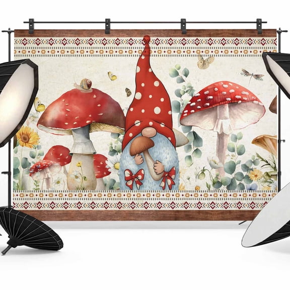 Red Mushroom Gnomes Backdrop for Photoshoot,Photography Photo Studio Background Wall Backdrop,Vintage Botanical Elegant Pastoral Back Drop Banner Panel for Portraits Wedding Live Streaming 8x6Ft