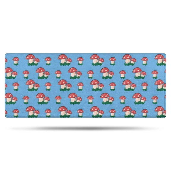 Red Mushroom Grass Blue Pattern Bathroom Rugs Mat,Non Slip Microfiber Bathroom Rug,Rubber Backing,Soft Bathroom Mats for Bathroom Floor,Tub and Shower,60x24in(150x60cm)